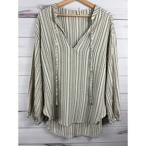 Free People Womens White Striped Tunic Blouse Long Sleeve Tie Neck Size‎ S